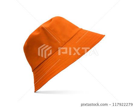Orange bucket hat isolated on white background Orange bucket hat isolated on white background 117922279