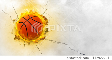 A basketball shot through a cement wall. 117922291