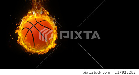 basketball ball on fire Isolated on a black background 117922292