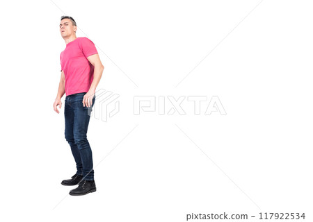 Cautious male looking at camera. White background 117922534