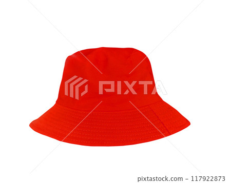 Red bucket hat isolated on white background 117922873