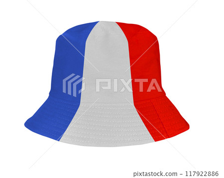 Red, white, blue bucket hats isolated on white background. 117922886