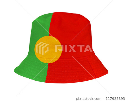 Red  yellow  green bucket hats isolated on white background. 117922893