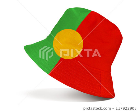 Red yellow green bucket hats isolated on white background. Red yellow green bucket hats isolated on white background. 117922905