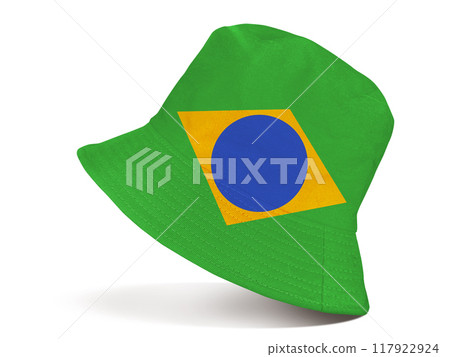 Green, yellow, blue bucket hats isolated on white background. 117922924