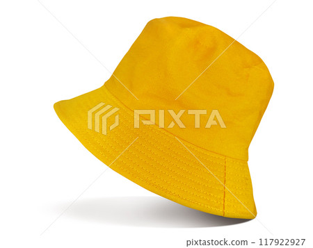 Yellow bucket hat isolated on white background. 117922927