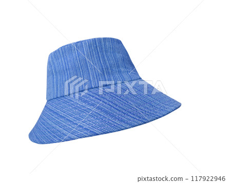 Blue striped bucket hat isolated on white background. 117922946