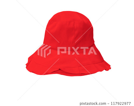 Red bucket hat isolated on white background 117922977
