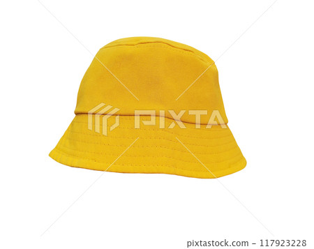 yellow bucket hat isolated on white 117923228