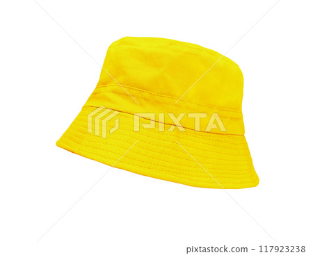 yellow bucket hat isolated on white.yellow bucket hat isolated on white. yellow bucket hat isolated on white.yellow bucket hat isolated on white. 117923238