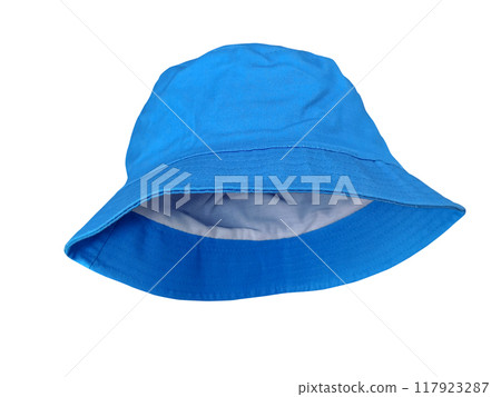 Blue bucket hat isolated on white background Blue bucket hat isolated on white background 117923287