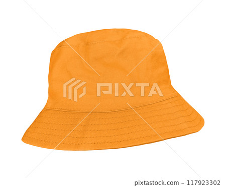 Orange bucket hat isolated on white background 117923302