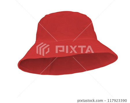 Red bucket hat isolated on white background Red bucket hat isolated on white background 117923390