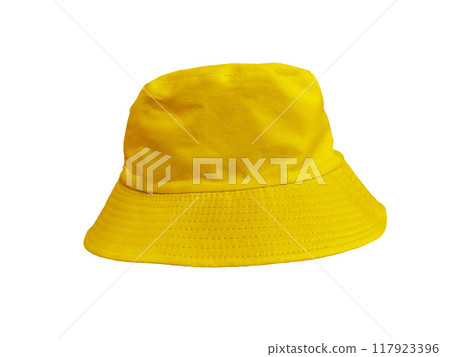 yellow bucket hat isolated on white 117923396