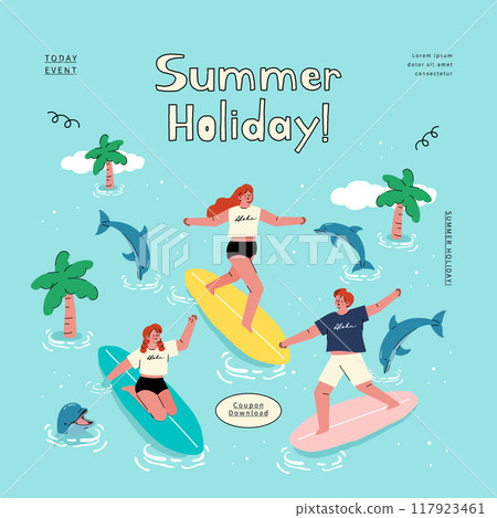 people on summer vacation. vector illustration. 117923461