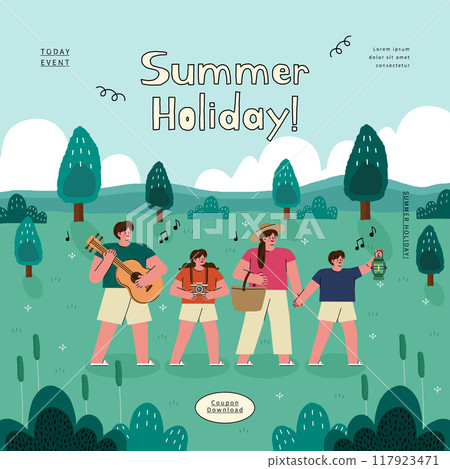 people on summer vacation. vector illustration. 117923471