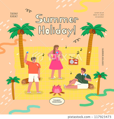 people on summer vacation. vector illustration. 117923473