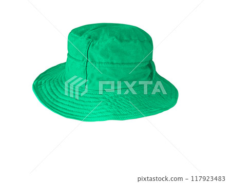Green bucket hat isolated on white Green bucket hat isolated on white 117923483