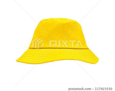Yellow bucket hat isolated on white background Yellow bucket hat isolated on white background 117923550