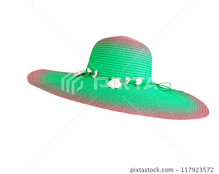 colorful beach straw hats isolated on white background colorful beach straw hats isolated on white background 117923572