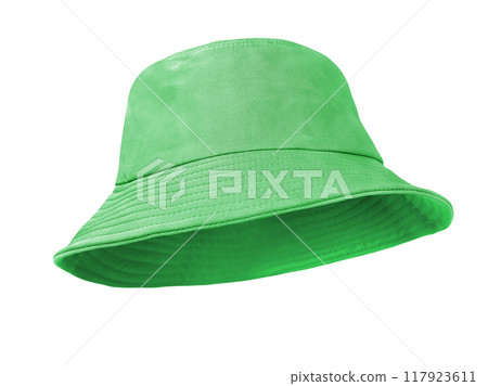 Green bucket hat isolated on white background Green bucket hat isolated on white background 117923611