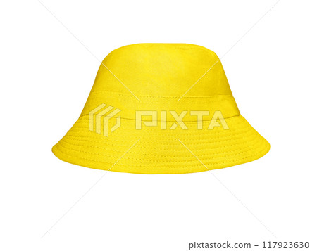 Yellow bucket hat isolated on white 117923630