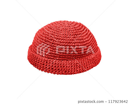 Red wool hat isolated on white background. 117923642
