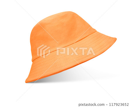 Orange bucket hat on white background 117923652