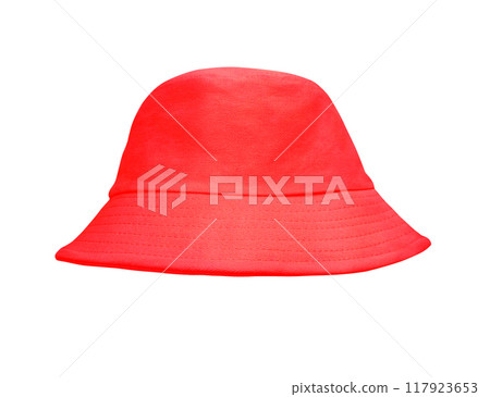 Red bucket hat isolated on white background 117923653