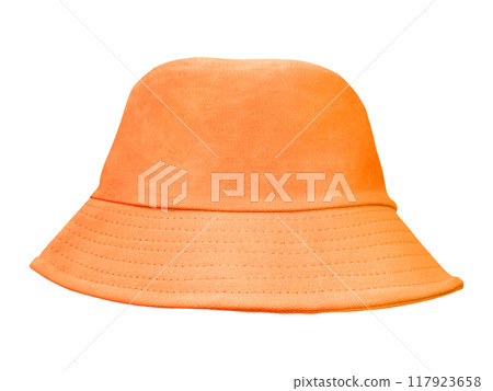 Orange bucket hat isolated on white background Orange bucket hat isolated on white background 117923658