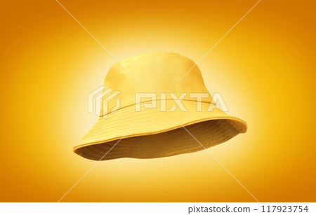 yellow bucket hat isolated on a yellow background 117923754