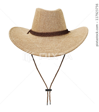 Straw cowboy hat, front view, isolated on white background 117923756