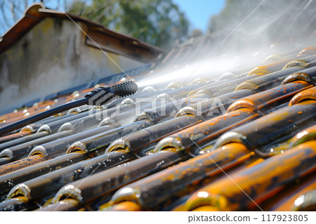 Achieving optimal roof cleaning with high-pressure washer for superior results 117923805