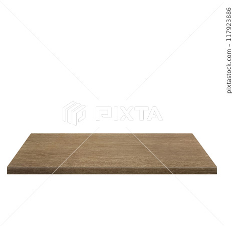Empty wooden table front view isolated on white background. 117923886