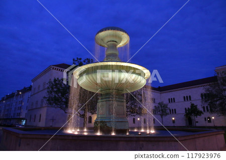 慕尼黑，巴伐利亞，德意志聯邦共和國在歐洲的首府，照亮了路德維希大街的噴泉 117923976