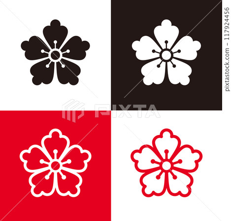 Simple Japanese pattern flower icon set _ Family crest style Simple Japanese pattern flower icon set _ Family crest style 117924456