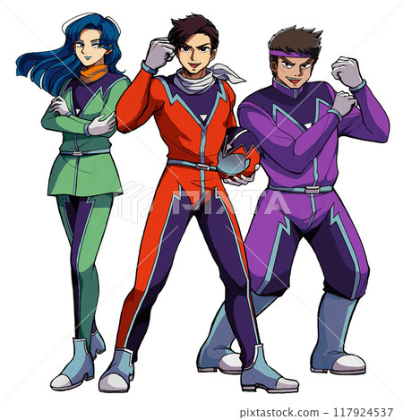 Retro special effects and robot anime heroes, full-body poses Retro special effects and robot anime heroes, full-body poses 117924537
