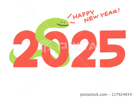 2025 New Year's card with a snake passing through the numbers, Reiwa 7 2025 New Year's card with a snake passing through the numbers, Reiwa 7 117924654