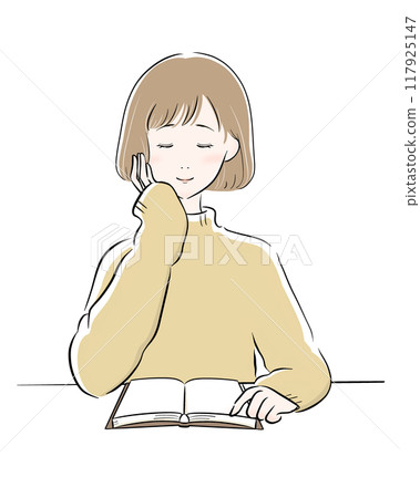 Woman reading black main line yellow knit bob 117925147