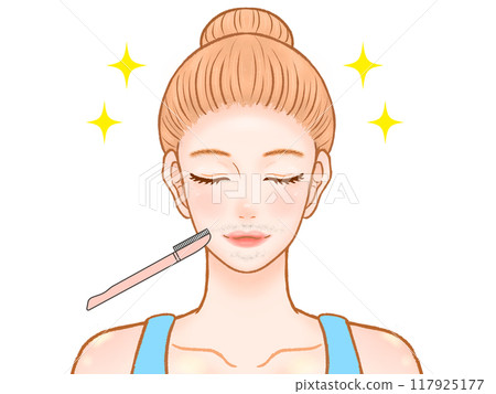 Illustration material of an adult woman shaving her beard with a razor Illustration material of an adult woman shaving her beard with a razor 117925177