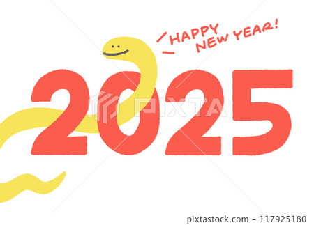 2025 年新年賀卡,蛇穿過數字命令和 7 2025 年新年賀卡,蛇穿過數字命令和 7 117925180