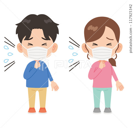 Coughing, men and women set, mask 117925342