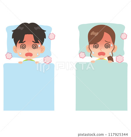 People who are bedridden with fever: Men and women set 117925344