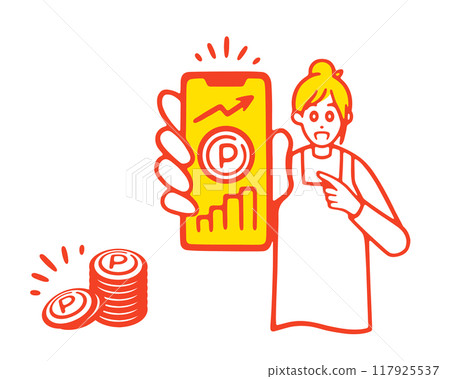 A woman who collects points on her smartphone A woman who collects points on her smartphone 117925537