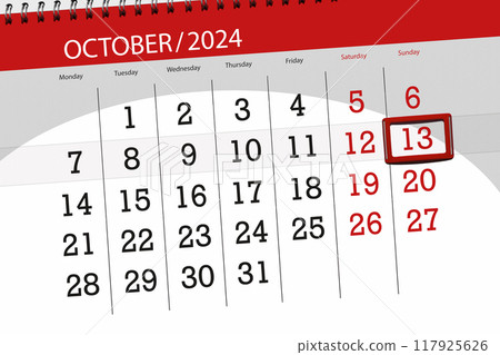 Calendar 2024, deadline, day, month, page, organizer, date, October, sunday, number 13 Calendar 2024, deadline, day, month, page, organizer, date, October, sunday, number 13 117925626
