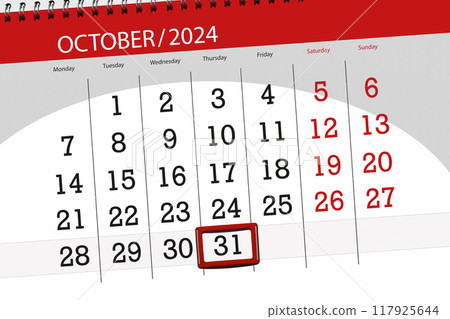 Calendar 2024, deadline, day, month, page, organizer, date, October, thursday, number 31 Calendar 2024, deadline, day, month, page, organizer, date, October, thursday, number 31 117925644