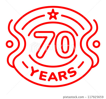 70 years anniversary vector icon, logo. Isolated line art design with number 117925659