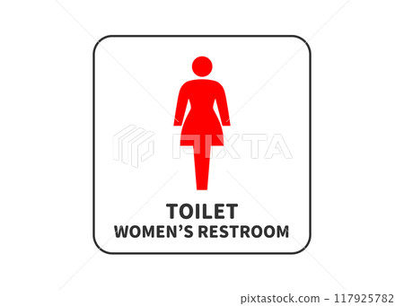 Toilet sign, women's restroom sign, sign, pictogram illustration, red, transparent material 117925782