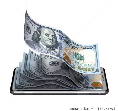 Buying and selling via mobile phone (dollar bills) 117925791