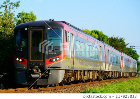 夕陽照耀下的2600系列4輛特急漩渦號 117925838
